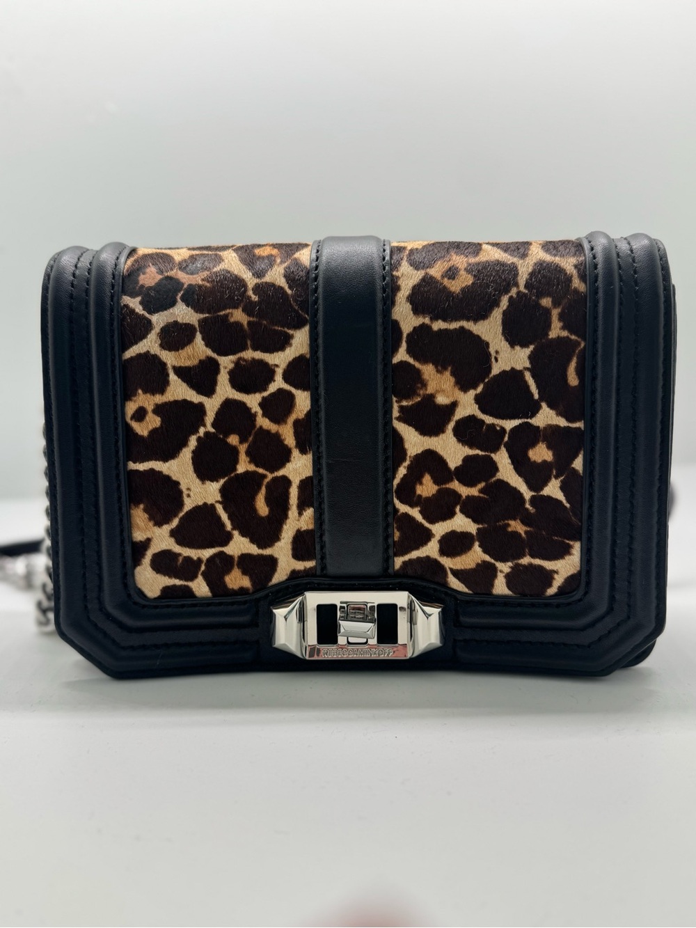Rebecca Minkoff Black & Leopard Crossbody with Silver Hardware